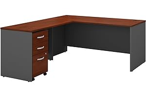 Bush Business Furniture Series C 66W L Shaped Desk with 48W Return and Mobile File Cabinet in Hansen Cherry, Corner Computer Table for Home or Professional Office