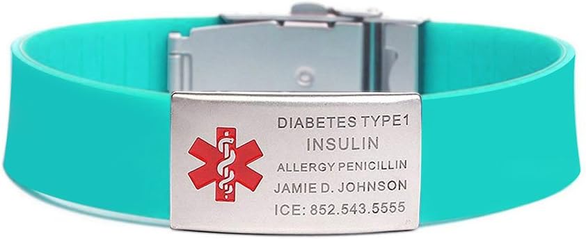 Medical Alert ID Bracelet - Personalized Stainless Steel Matte Tag with Silicone Band - Custom Emergency Sports Bracelets