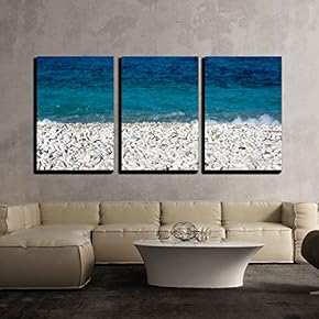 3 Piece Canvas Wall Art - Capo Bianco Beach, Elba Island. Italy. - Modern Home Art Stretched and Framed Ready to Hang - 16"x24"x3 Panels
