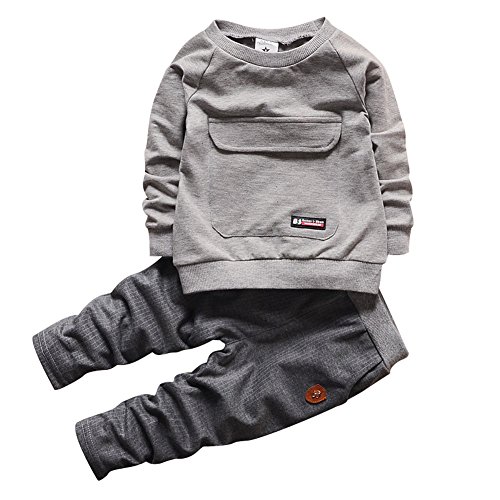 2016 Baby Boys Kids 2 Pieces Fall Clothing Set T-Shirt Pants Outfits(Grey,2-3 years)