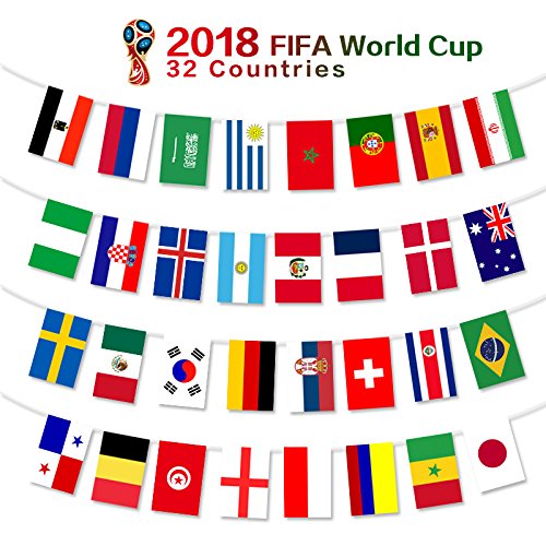 2018 FIFA World Cup Flags,Russia Soccer Football Flag,Extra Large Size 32 Country Flag Bunting 8''x 12'' for Bar Party,Fans,Sport Clubs Decorations