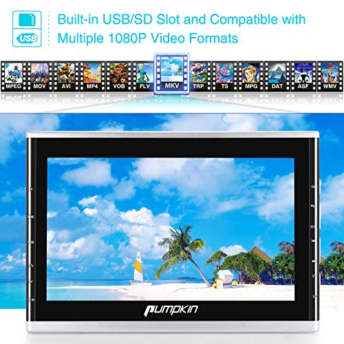 PUMPKIN 10.1 Inch Ultra-Thin Car Headrest DVD Player with Suction Drive, Support 1080P Video, HDMI, AUX, Region Free, AV in Out, USB SD, Last Memory