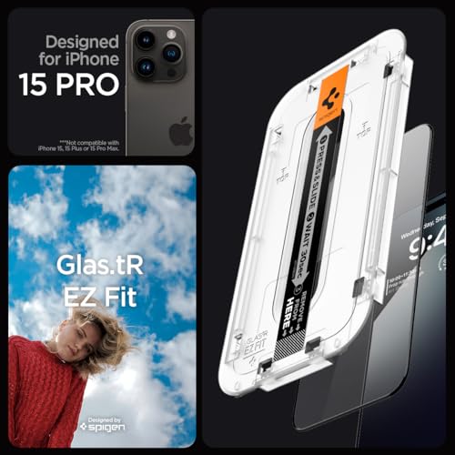 Spigen Tempered Glass Screen Protector [GlasTR EZ FIT] designed for iPhone 15 Pro [Case Friendly] - 2 Pack