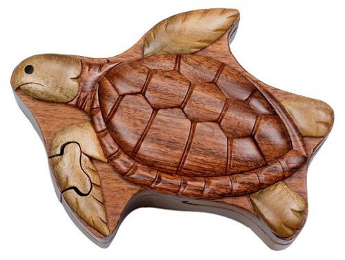 Sea Turtle Wood Box - Hand Carved with Hidden Compartment - 4 Parts ...