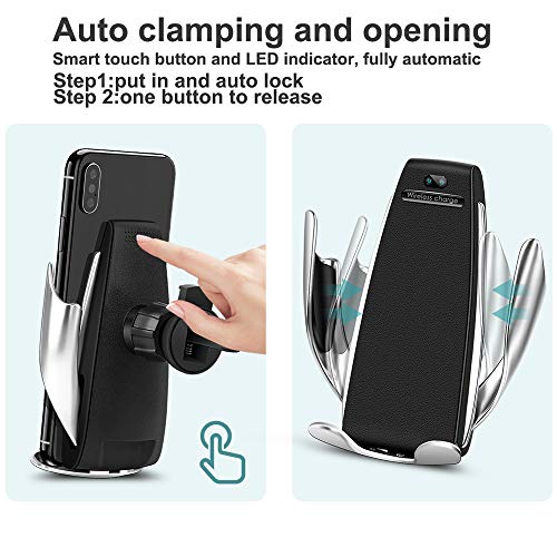 Wireless Car Charger Mount,YIVIDA 10W Qi Fast Charging Auto-Clamping Car Mount, Air Vent Car Phone Holder & QC3.1 Car Charger Compatible with iPhone X/Xs MAX/XS/XR/X/8/8+,Samsung S10/S10+/S9/S9+/S8