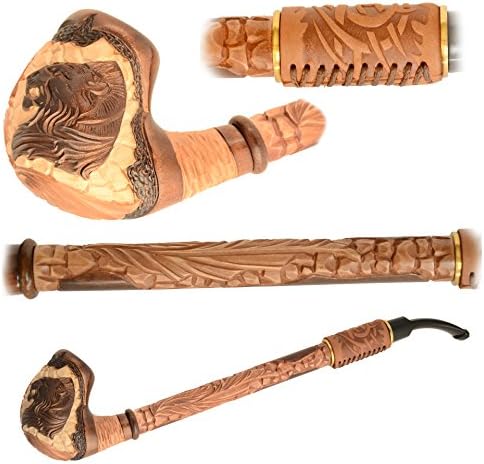 "Pirate Lion III" Pear Wood Hand Carved small Churchwarden Tobacco Smoking Pipe