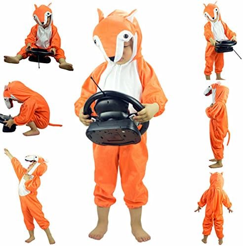 Oirenefashion Children Animals Costume Cartoon Jumpsuit Party Performance Costume(7-8 Years,Red Fox)