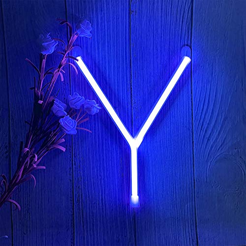 LED Blue Neon Letter Signs Night Light Battery or USB Operated LED Marquee Letters Neon Art Decorative Lights Wall Decor for Children Baby Room Christmas Wedding Party Decoration(Y)