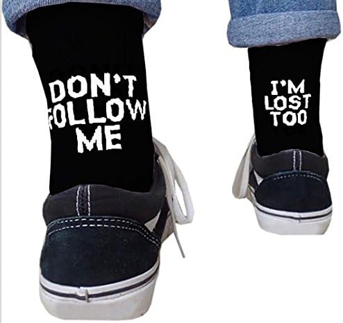 Women Novelty Funny Cool Tube Crew Socks Don't Follow Me I'm Lost Too