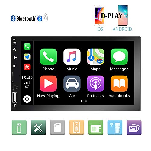 Camecho Double Din Car Stereo 7'' 1080P HD Touch Screen D-Play Universal Car Multimedia Player Support Android and iOS Mirror Link with Bluetooth/FM/USB/AUX/RCA/Rear View Camera Input