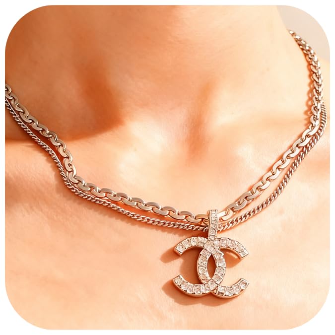 18K Gold Designer Layered CZ Letter Necklace for Women,Gold Plated Classic French-Inspired Chain Choker, Fashion Gift for Birthday Mother's Day and Anniversary