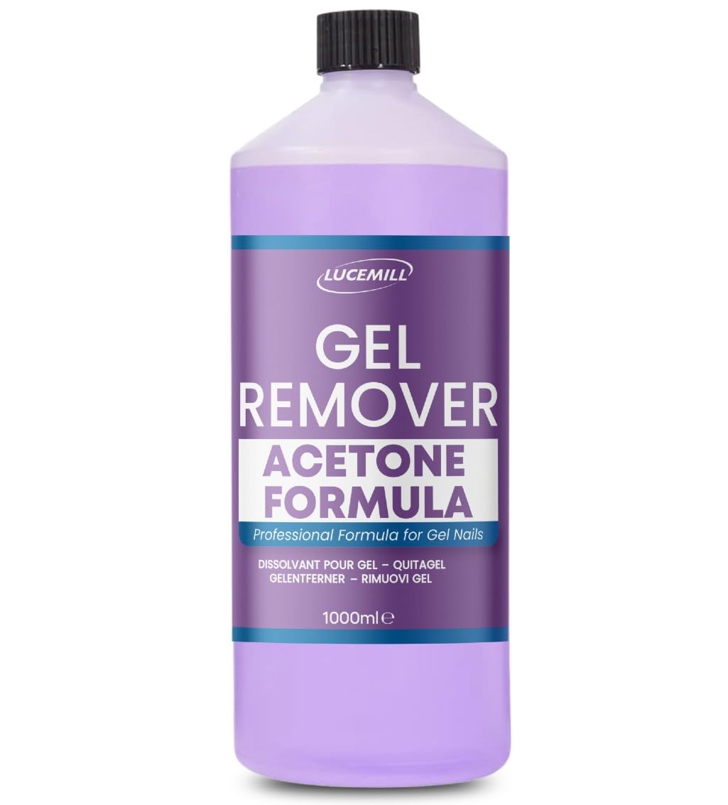 Lucemill Gel Remover | 1 Litre | Acetone Formula for UV/LED Polish, Acrylics & Tips | Professional Nail Cleaner | Salon Use | UK Made