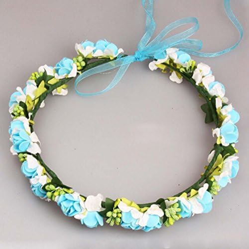 Pretty Handmade Adjustable EVA Foam Paper Rose Flower Berries Crown Headband Headwear Hair Pieces Accessories with Ribbon for Holiday Party Weddings (Blue)