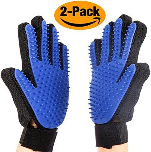 BuySevenSide Pet Grooming Glove - Gentle Deshedding Brush Glove - Efficient Pet Hair Remover Mitt with Enhanced Five Finger Design, Perfect for Dog, Cat and Horses with Long &amp; Short Fur (blue)