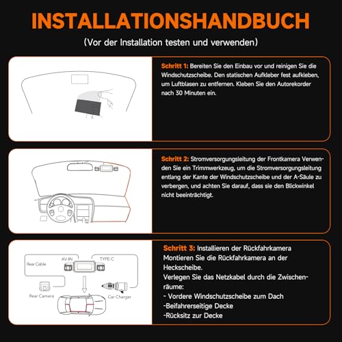 HUPEJOS 360° Dash Cam Car Front Rear 4 Channel Dash Cam Car Camera V60 | Inklusive 64GB SD-Karte, WDR-Nachtsicht (8 IR-LEDs), WiFi GPS,150° Weitwinkel, 3,18" IPS Display, G-Sensor,24/7 Parkmodus