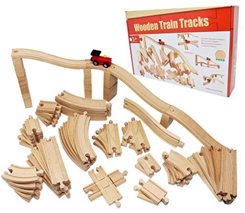 Joyin toy 62 pieces wooden train track expansion set - not for ba…