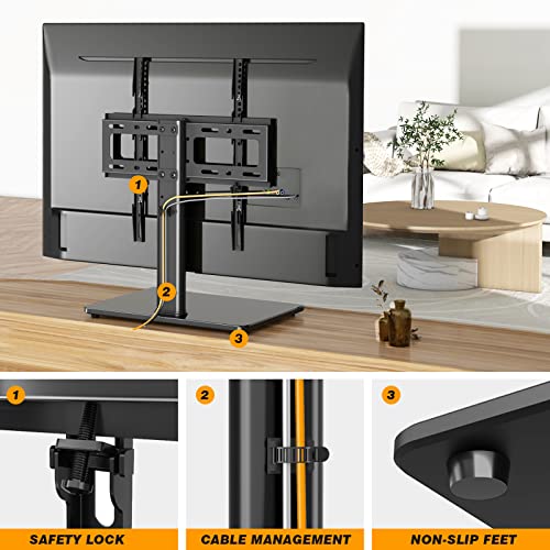 Universal Height Adjustable Table Top Swivel TV Stand w/Tempered