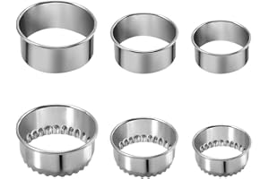 Kookia Stainless Steel Cookie Cutter Set, Flat and Fluted Edge Round Biscuit Dough Cutters Dumpling Skin Cutters,Set of 6