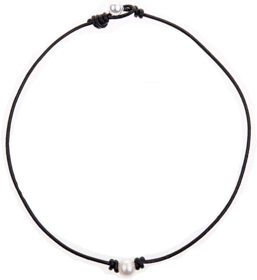 Bodai Handmade Genuine Leather Pearl Choker Necklace for Women Jewelry (13, pearl)