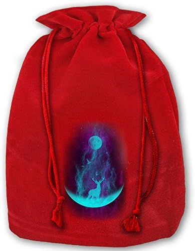 Deer Stag Moon Art Christmas Gold Velvet Drawstring Elastic Gift Sack 35" X 45"