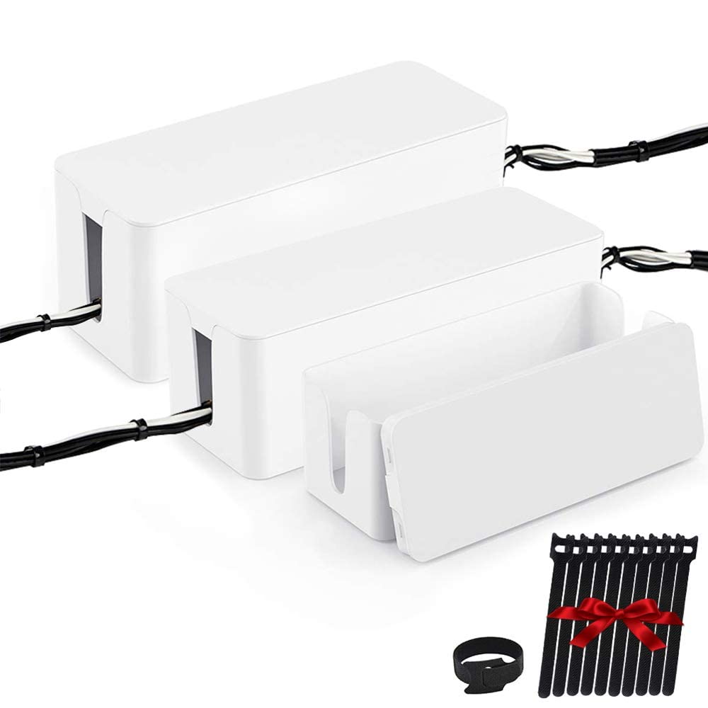 Photo 1 of [Set of Three] Cable Management Boxes Organizer, Large Storage Wires Keeper Holder for Desk, TV, Computer, USB Hub, System to Cover and Hide & Power Strips & Cords (Ice White)
