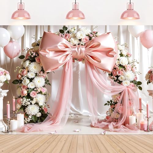 LIGHTINHOME Pink Bow Backdrop 7x5 Feet