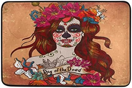 Custom Girl with Sugar Skull Day of The Dead Welcome Door Mat Rug Indoor/Outdoor Mats Welcome Doormat Decor Rug 23.6 x 15.7 Inches
