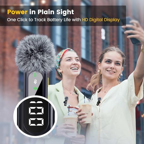 Microphone cravate sans fil avec affichage numérique de la batterie 360° omnidirectionnel suppression du bruit portée 30 m Clip rotatif pour iPhone 15/16 Android PC iPad tablette