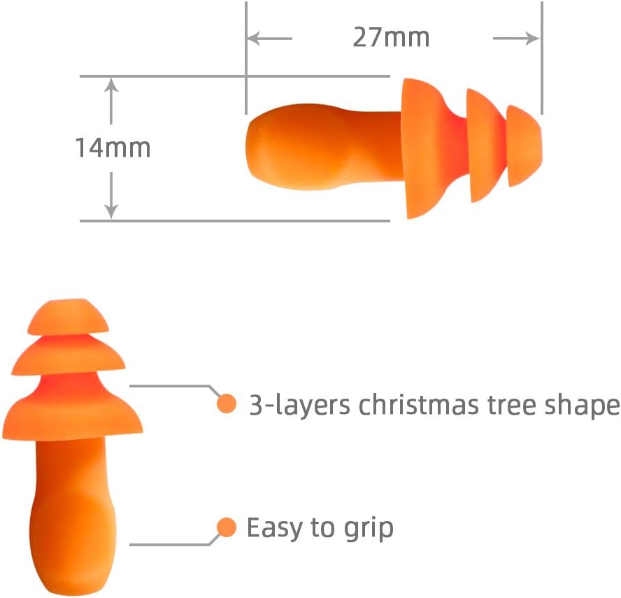 100 Pairs Individually Wrapped Non Toxic Soft Silicone Corded Ear Plugs Reusable Hearing Protection Rubber Earplugs for Sleeping, Concerts, Music, Shooting, Construction Work, Motor Sports Racing: Health & Personal Care