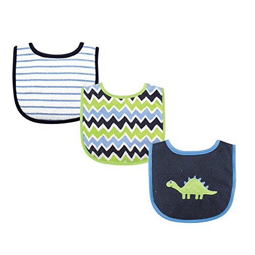 Luvable Friends Unisex Baby Cotton Drooler Bibs with Fiber Filling, Dinosaur, O…