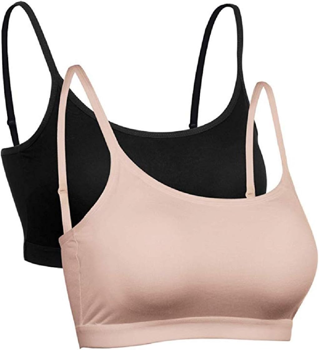 2Pack Mini Camisole Crop Top Wirefree Bra Padded Strap Cami Bra at