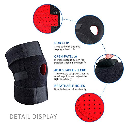 HOPAI Knee Support for Men and Women Adjustable Open-Patella Neoprene Knee Brace with Anti-Slip Strips - For Arthritis, Joint Pain, Meniscus Pain Relief, Sports Running Injury Rehabilitation