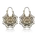 Vintage Gypsy Hammered Antique Silver Lotus Flower Hoop Earrings for Women (Gold)