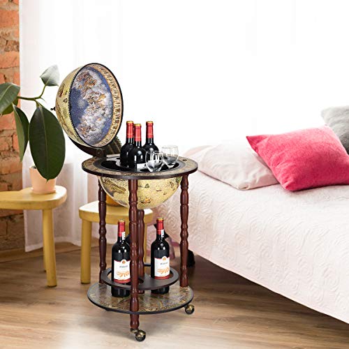 DREAMADE Globus Bar Barwagen, Weinregal auf Rollen, Minibar Globus Hausbar, Servierwagen mit Klassischem Design… – Bild 2