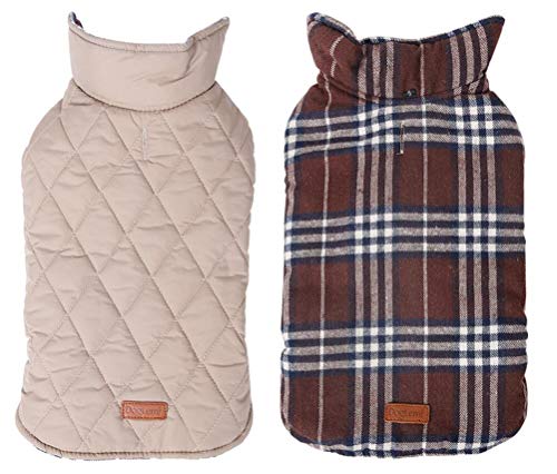 DogLemi Cozy Waterproof Windproof Reversible British Style Plaid Dog Vest Winter Coat Warm Dog Apparel for Cold Weather Dog Jacket for Double Sided Available - Brown - S - Thumbnail 7