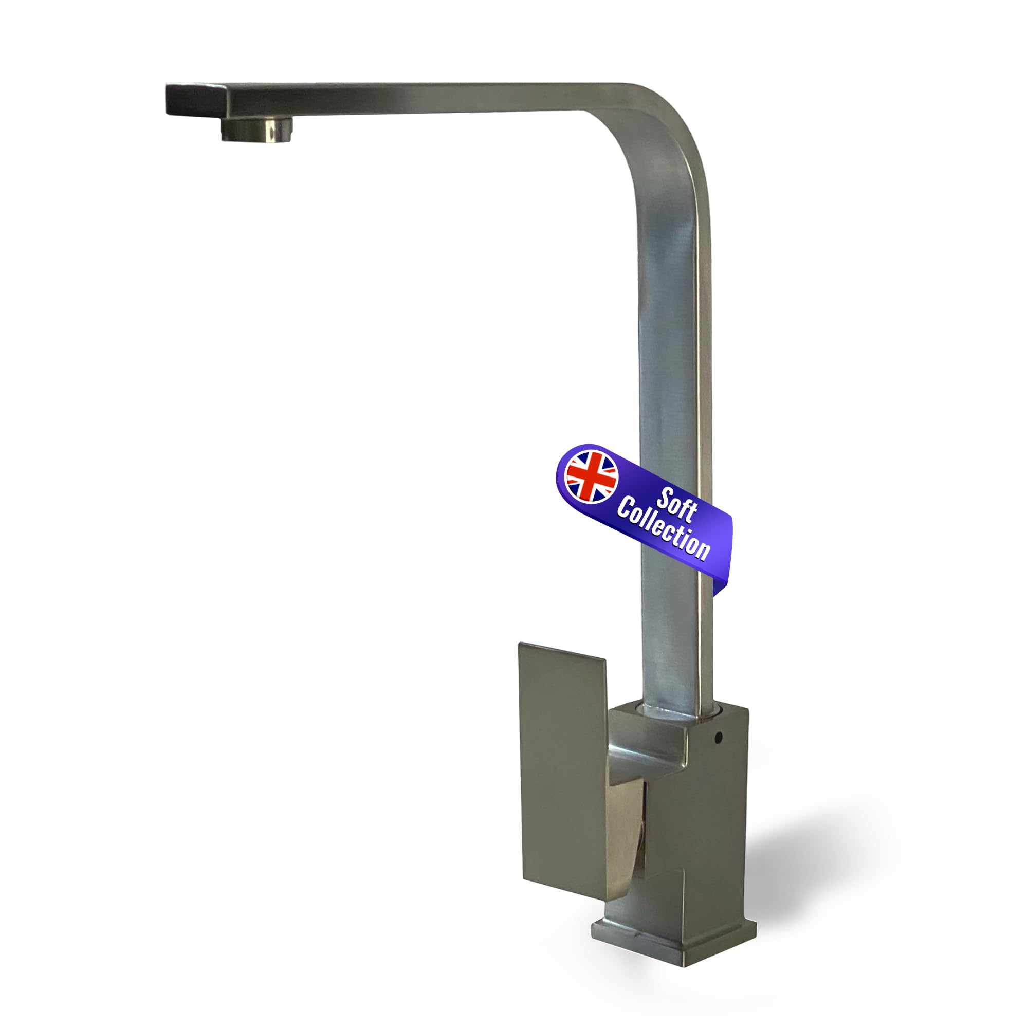 Soft Collection Venice Square Modern Kitchen Mixer Taps Monobloc Single Lever Faucet (Brushed Steel)