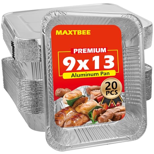 MAXTBEE 9x13 Aluminum Foil Pans with Lid, 20 Pack Disposable Trays Half Size He…