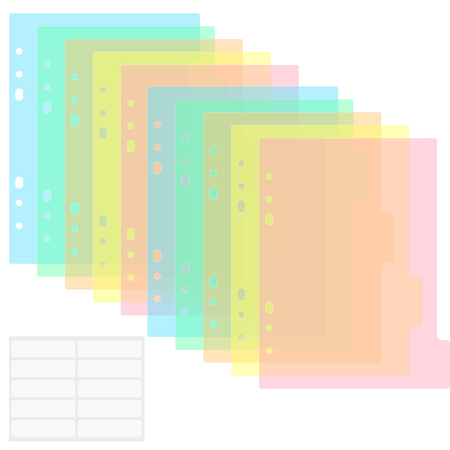 10PCS A5 Size Dividers for 6 Ring Binder,with Reinforced Edge and 10 Tabs,Paper Index Divider Category Page Tab Indexing Cards Die and Stamp Storage Folder