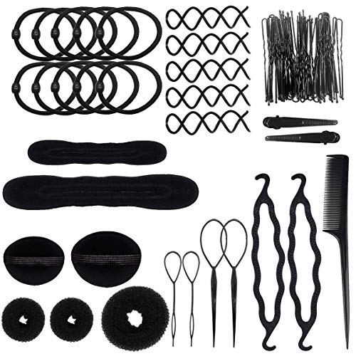 71 Pack Hair Styling Set, Fashion Magic Simple Fast Hairdress Braid Tool for DIY Hair Topsy Tail Styles Twist Spiral, Bun Clip Maker Pads Hairpins Roller Braid Curler Sponge Kits for Girls or Women