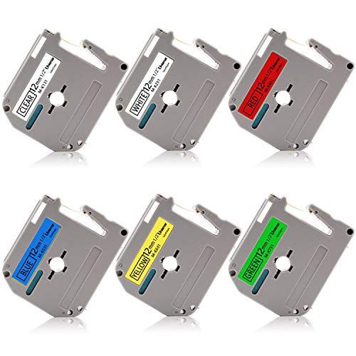 Unismar Compatible Label Tape Replacement for Brother P-Touch M Tape M-K131 M-K231 M-K431 M-K531 M-K631 M-K731 for PT-70BM PT-M95 PT-90 PT-70 PT-65 PT-85 Label Maker, 1/2" x 26.2', 6-Color, 6-Pack