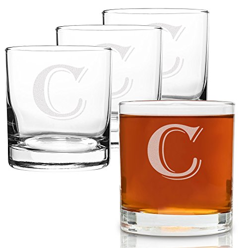 On The Rox 4 Piece Glass Set Engraved with C-Monogram, 11-Ounce