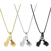 UNICRAFTALE 3Pcs 3Colors 60cm Boxing Gloves Necklaces Mens Pendant Necklaces Sportsman Fitness Necklaces Titanium Steel Charm Cool Punk Necklaces for Men Birthday Valentine Gift