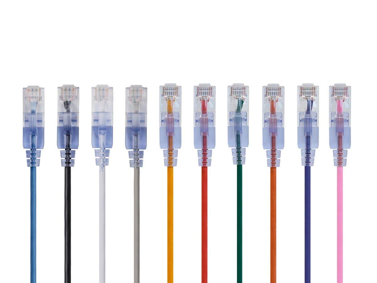 Monoprice Cat6A Ethernet Patch Cable - 7 Feet - 10 Color (10 Pack) Network Internet Cord, Snagless RJ45 UTP Pure Bare Copper Wire 10G 30AWG - SlimRun Series