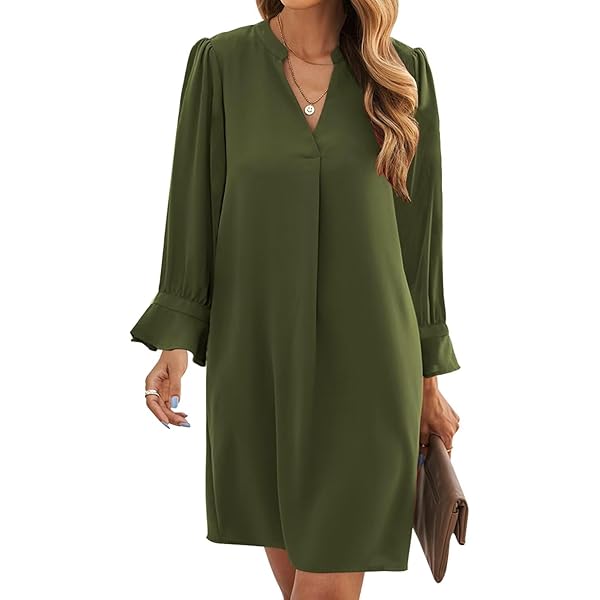 UOOZEE Women Casual Long Sleeve Crew Neck Fall Dress Flowy