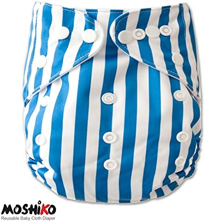 Reusable and Washable Pocket Baby Cloth Diaper Nappy by Moshiko (1 Diaper Cover + 1 FREE Insert) - All in One Size with Adjustable Snaps Fits Babies from Newborn thru Toddlers!