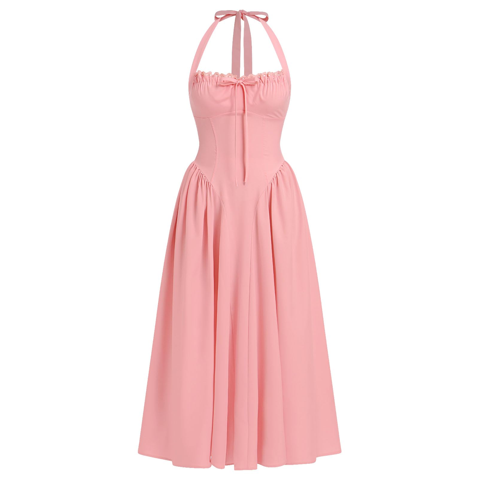 ABEHIK Bustier Dress for Women Low Cut Corset Midi Dress Flowy ...