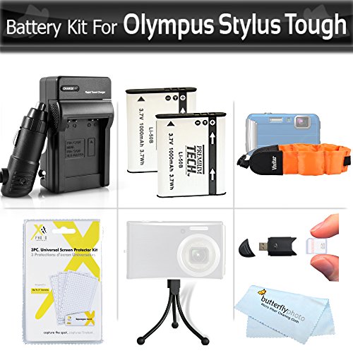 2 Pack Battery and Charger Kit for Olympus Stylus Tough TG-830 iHS TG-630 iHS, TG-850 iHS, TG-860, TG-870 Digital Camera Includes 2 Replacement LI-50B Batteries + AC/DC Charger + Float Strap + More