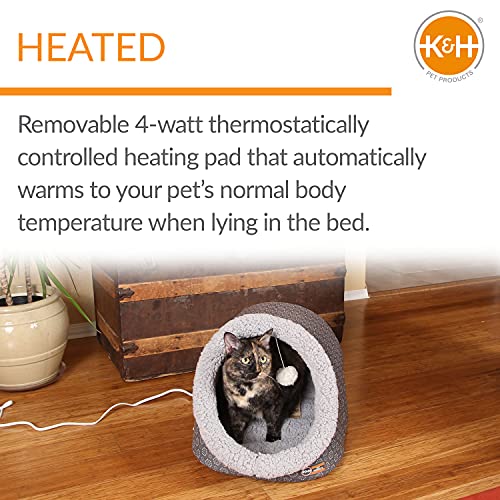 K&H PET PRODUCTS ThermoPet Cave Heated Cat Bed Gray/Geo Flower 17 X