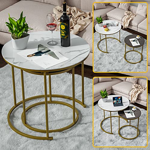 Moncot Modern Nesting Round Coffee Tables Set of 2 Tempered Glass Faux