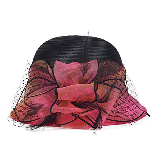 Original One Women's Cloche Bowler Hats KDC1721 for Kentucky Derby Day, Church, Wedding, Tea Party, Ascots (Peach/Black) - Thumbnail 2